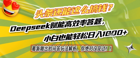 头条还能这么搞钱？最新刚出的问答玩法解析，你绝对没见过！Deepseek赋能高效率答题，小白也能轻松日入1k+-占领资源网