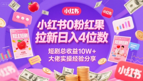 小红书0粉红果短剧拉新日入4位，数短剧总收益10W+大佬实操经验分享-占领资源网