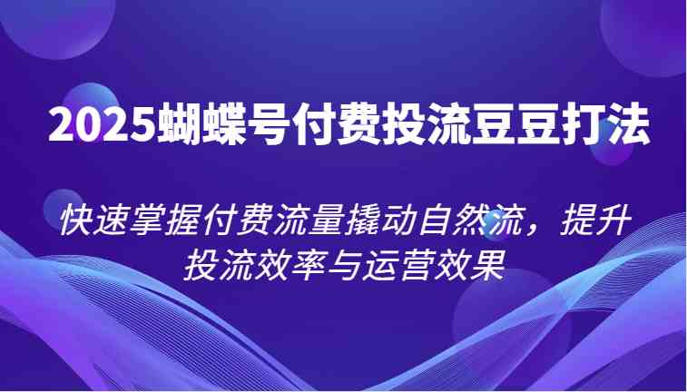 2025蝴蝶号付费投流豆豆打法，快速掌握付费流量撬动自然流，提升投流效率与运营效果-占领资源网