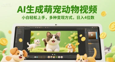 AI生成萌宠动物视频，小白轻松上手，多种变现方式，日入4位数-占领资源网