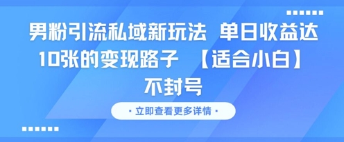 男粉引流私域新玩法，单日收益达10张的变现路子 【适合小白】不封号-占领资源网