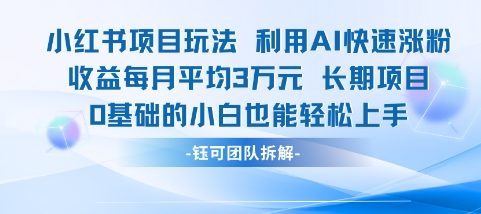 适合小白操作的小红书新项目，利用AI快速涨粉，收益每月平均1W+-占领资源网