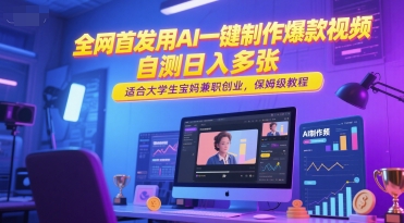 全网首发用AI一键制作爆款视频，自测日入多张，适合大学生宝妈兼职创业，保姆级教程-占领资源网