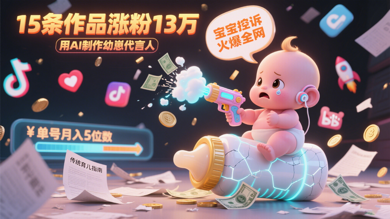 用AI制作幼崽代言人，宝宝的控诉火爆全网，15条作品涨粉13万，单号月入5位数实操教程-占领资源网