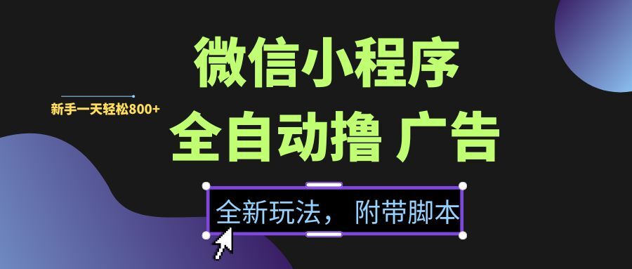 （15134期）微信小程序挂机撸广告，全新玩法，新手一天轻松800+【附带脚本】-占领资源网