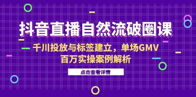 （15136期）抖音直播自然流破圈课-6月，千川投放与标签建立，单场GMV百万实操案例解析-占领资源网