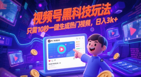 视频号黑科技玩法，只需10秒一键生成热门视频，日入3k+【揭秘】-占领资源网