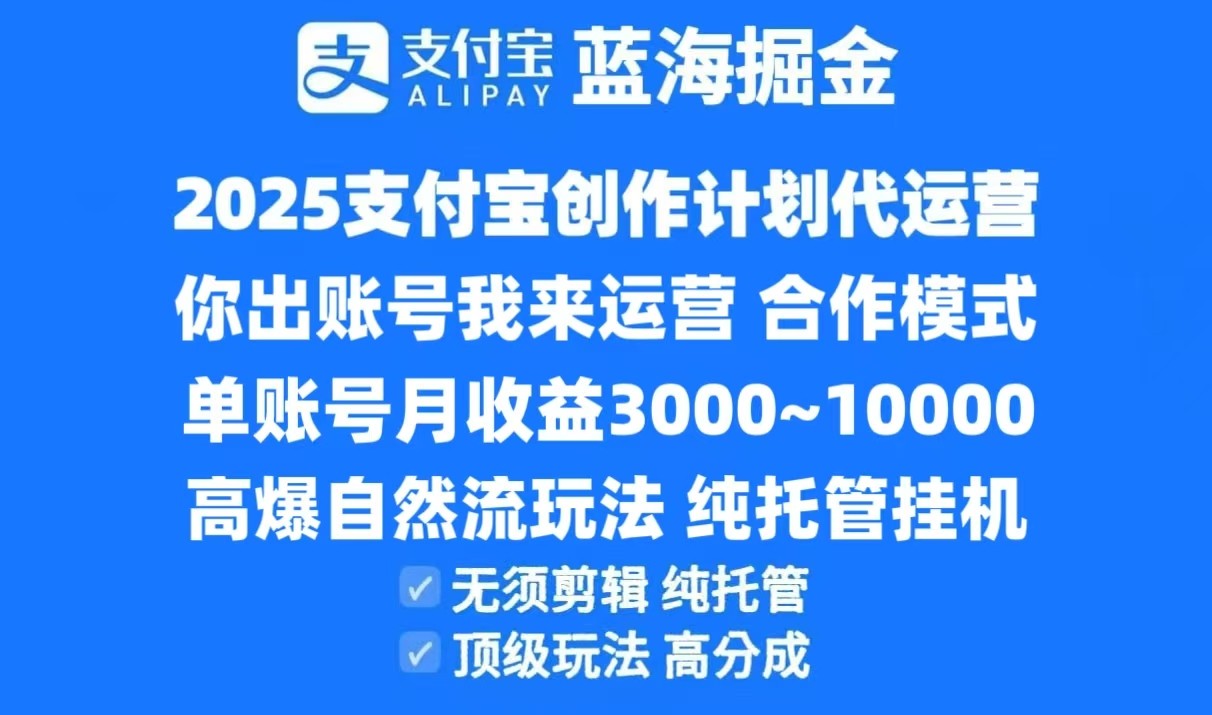 2025支付宝创作分成计划代运营，高爆自然流玩法，纯挂机高分成，合作共赢模式！-占领资源网