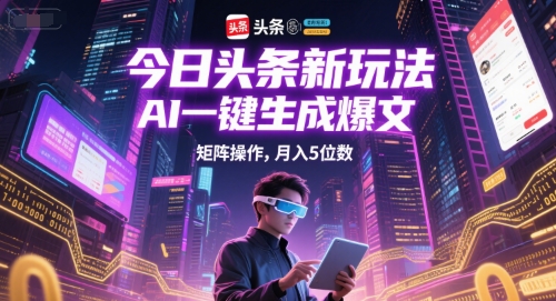今日头条新玩法，AI一键生成爆文，矩阵操作，月入5位数-占领资源网