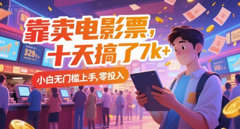 靠卖电影票，十天搞了7k+，小白无门槛上手，零投入【揭秘】-占领资源网