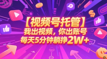 【视频号托管 】我出视频，你出账号，每天5分钟发布，最高躺挣2W+【揭秘】-占领资源网