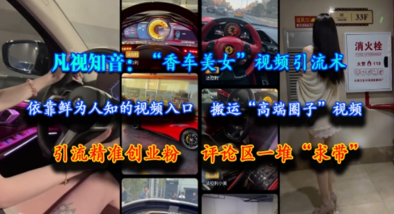 凡视知音：“香车美女”视频引流术，依靠鲜为人知的视频入口，搬运“高端圈子”视频，引流精准创业粉，评论区一堆“求带”-占领资源网