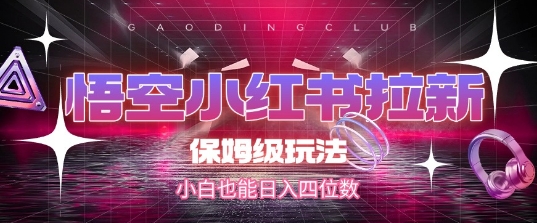 悟空小红书拉新，保姆级玩法，小白也能日入四位数-占领资源网