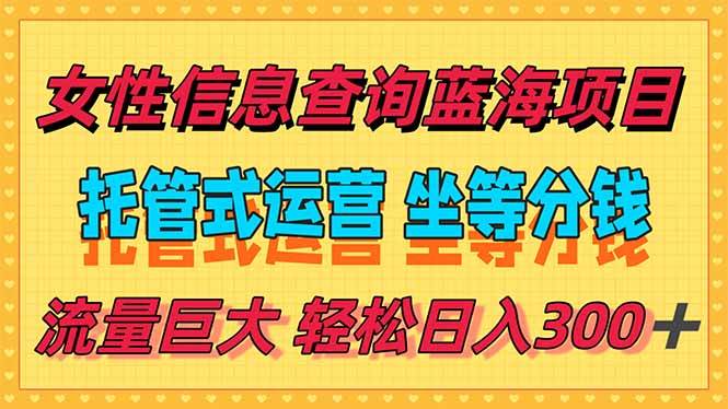 （15216期）稳定日入300＋，小众信息查询蓝海项目，全程懒人式托管，解放你的时间-占领资源网