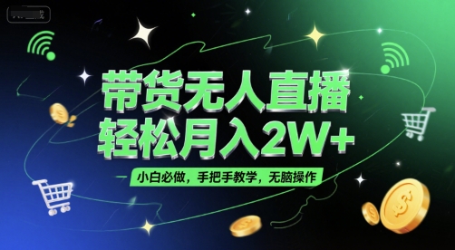 带货无人直播，轻松月入2W+，小白必做，手把手教学，无脑操作(附学习资料)-占领资源网
