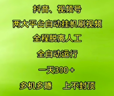 抖音视频号两大平台自动运行，全程脱离人工，自动获取收益，一天3张+，多机多挣，上不封顶【揭秘】-占领资源网