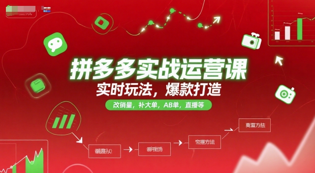 拼多多实战运营课，实时玩法，爆款打造，改销量，补大单，AB单，直播等（更新2025月）-占领资源网