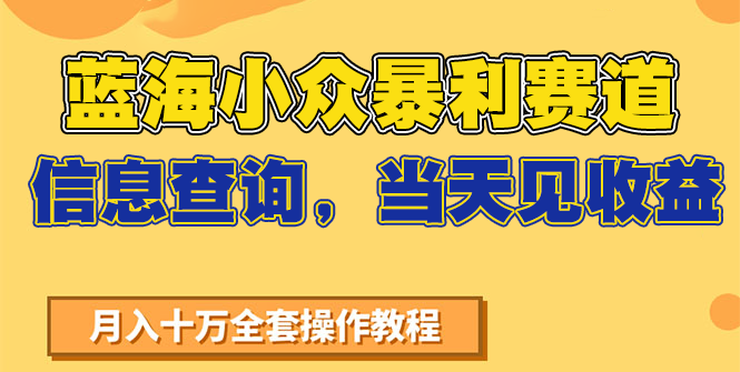 蓝海小众暴利赛道，信息查询，当天见收益，不讲玄学，7天搞了2万+-占领资源网