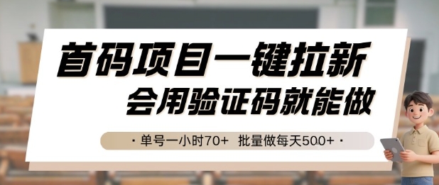 首码项目一键拉新，会用验证码就能做 单号一小时70+，批量做每天5张【揭秘】-占领资源网
