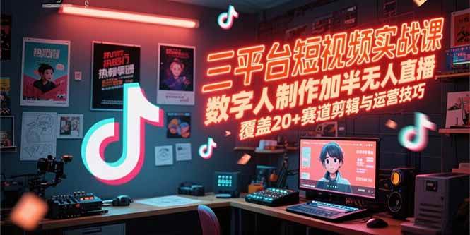 （15265期）三平台短视频实战课，数字人制作加半无人直播，覆盖20+赛道剪辑与运营技巧-占领资源网