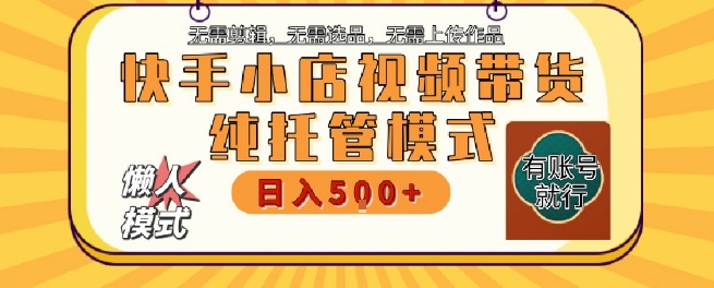 快手小店托管代运营，无需剪辑，无需选品，无需上传作品，全程无需操作，轻松月入5k+【揭秘】-占领资源网