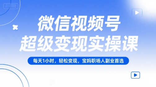 微信视频号超级变现实操课，每天1小时，轻松变现，宝妈职场人副业首选-占领资源网