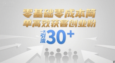 零基础零成本简单高效获客创业粉，一天引流30+-占领资源网