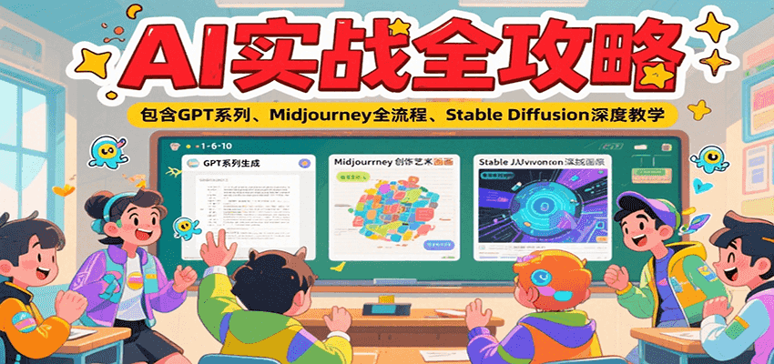 AI实战全攻略，包含GPT系列、Midjourney全流程、Stable Diffusion深度教学-占领资源网