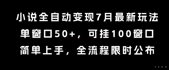小说全自动变现7月玩法，单窗口50+，可挂100窗口，简单上手，全流程限时公布【揭秘】-占领资源网