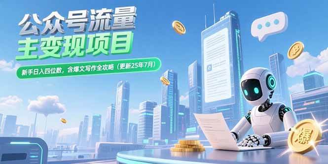 （15340期）公众号流量主变现项目，新手日入四位数，含爆文写作全攻略(更新25年7月)-占领资源网