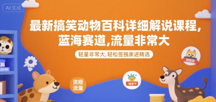最新搞笑动物百科详细解说课程，蓝海赛道，流量非常大，轻松签独家进精选-占领资源网