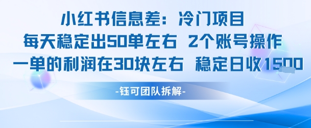 小红书信息差冷门项目一单利润30块每天稳定1.5k左右2个账号操作-占领资源网