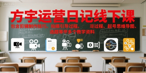 方宇运营日记线下课，包含剪辑制作技巧、拍摄引导过程、起号思维导图、选题等多个教学资料-占领资源网
