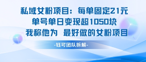 私域女粉项目：每单固定21块，单日变现超1k+，最好做的女粉项目-占领资源网