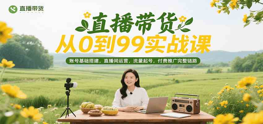 直播带货从0到99实战课，账号基础搭建，直播间运营，流量起号，付费推广完整链路-占领资源网