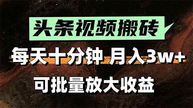 （15400期）头条视频搬砖，每天10分钟，小白轻松月入3万+，可批量放大收益-占领资源网