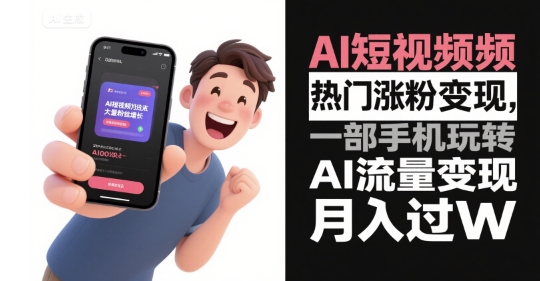 AI短视频热门涨粉变现，一部手机玩转AI流量变现，月入过W-占领资源网