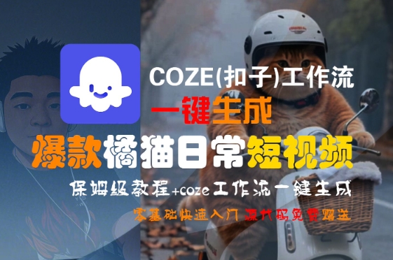 COZE(扣子)工作流一键生成爆款橘猫日常短视频，保姆级教程，零基础快速入门-占领资源网