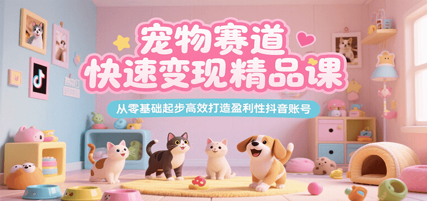 宠物赛道快速变现精品课，从零基础起步高效打造盈利性抖音账号-占领资源网