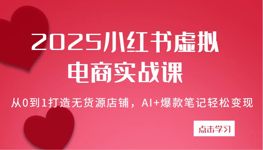 2025小红书虚拟电商实战课：从0到1打造无货源店铺，AI+爆款笔记轻松变现-占领资源网