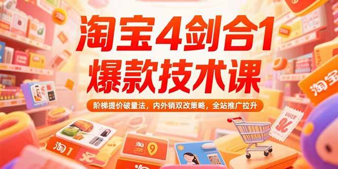 （15415期）淘宝4剑合1爆款技术课，阶梯提价破量法，内外销双改策略，全站推广拉升-占领资源网