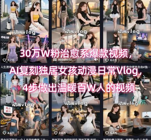 30万W粉治愈系爆款视频，AI复刻独居女孩动漫日常Vlog，4步做出温暖百W人的视频-占领资源网