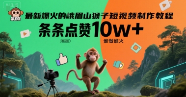 最新爆火的峨眉山猴子短视频制作教程，条条点赞10w+，谁做谁火【教程+提示词】-占领资源网