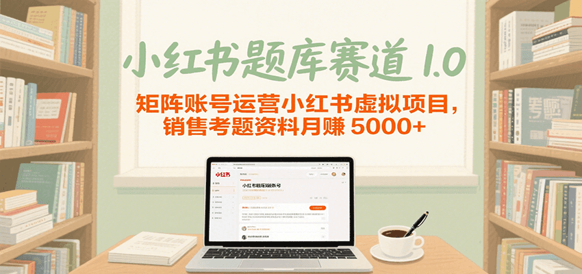 小红书题库赛道1.0，矩阵账号运营小红书虚拟项目，销售行业资格证考题资料月赚5000+-占领资源网