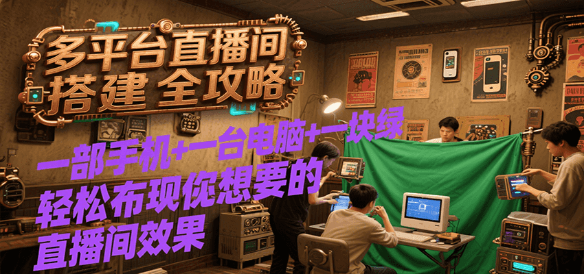 多平台直播间搭建全攻略，一部手机+一台电脑+一块绿布轻松实现你想要的直播间效果-占领资源网