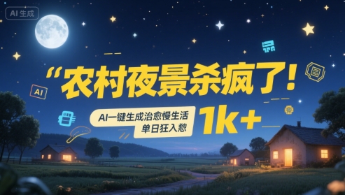 农村夜景杀疯了！AI一键生成治愈系慢生活，单日狂入1k+-占领资源网