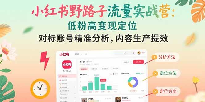 （15423期）小红书野路子流量实战营：低粉高变现定位 对标账号精准分析 内容生产提效-占领资源网