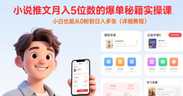 小说推文月入5位数的爆单秘籍实操课，，小白也能从0粉到日入多张(详细教程)-占领资源网