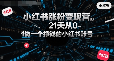 小红书涨粉变现营，21天从0-1做一个挣钱的小红书账号-占领资源网