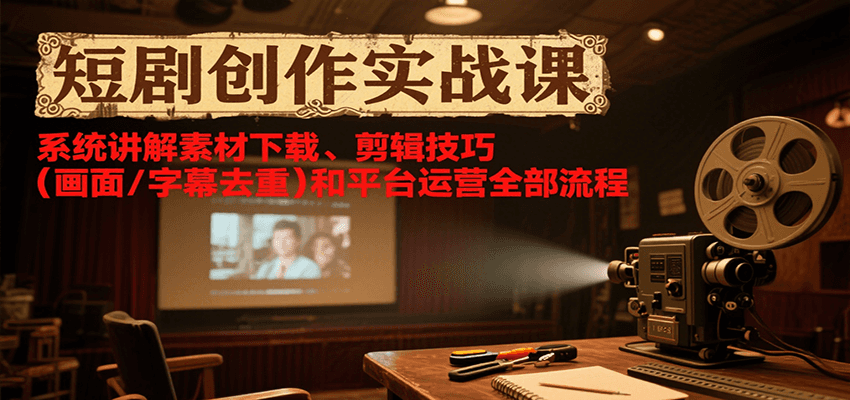 短剧创作实战课，系统讲解素材下载、剪辑技巧（画面/字幕去重）和平台运营全部流程-占领资源网